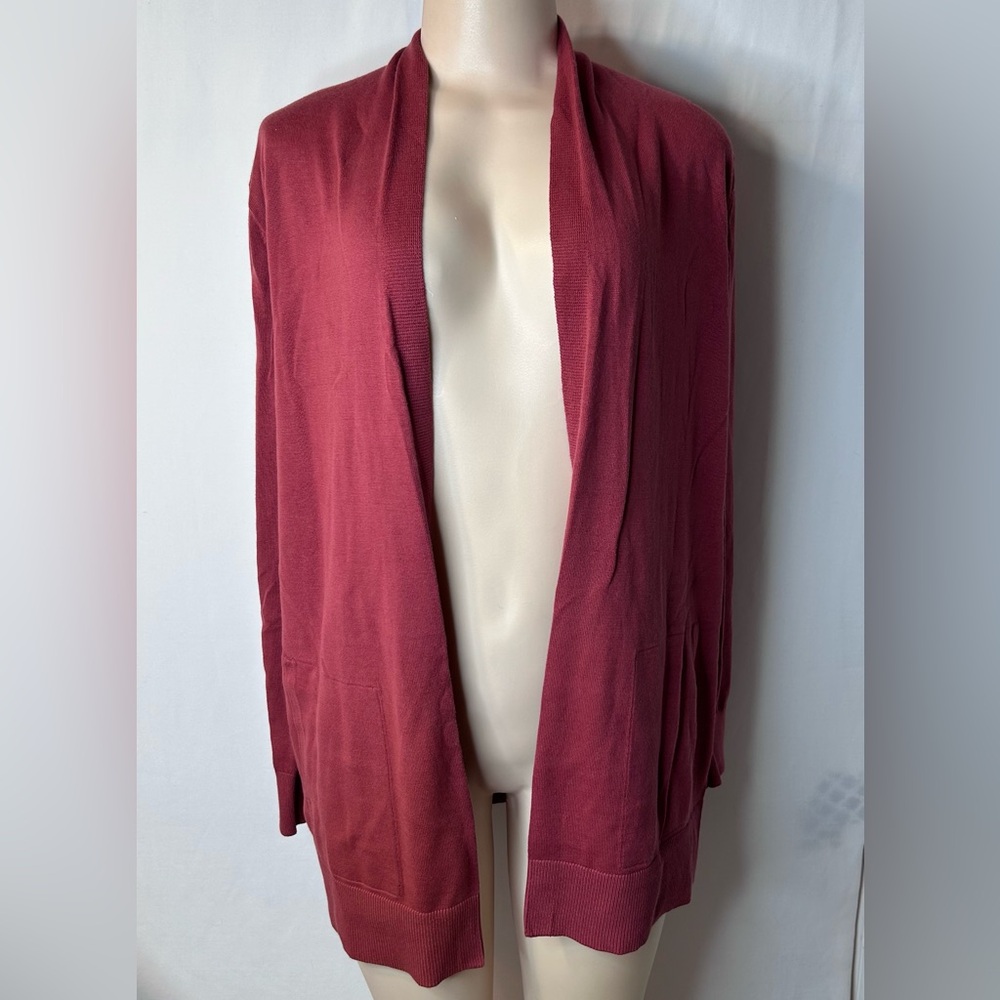 Lands’ End Red Cardigan Sweater Top Long Sleeve 100% Cotton. Size M 10-12.